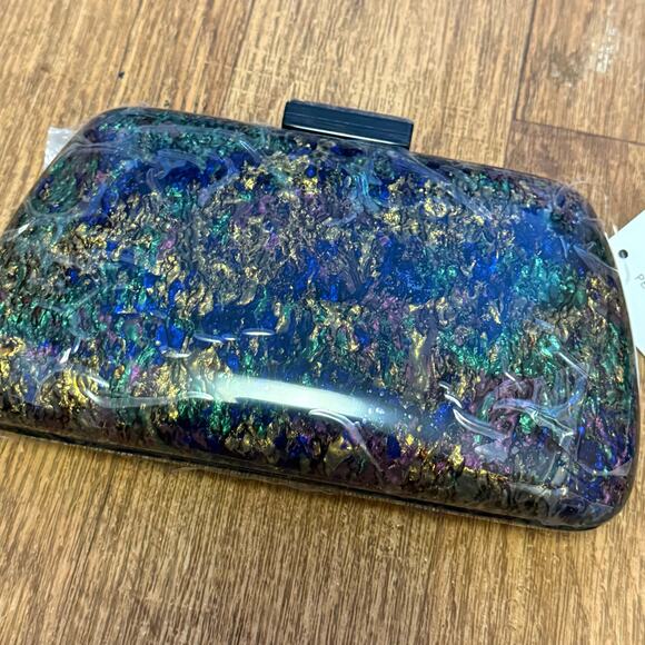 Peeptoe Evening Acrylic Multicolored Marble Clutch Purse with Crossbody Strap - Picture 4 of 9